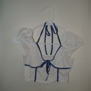 adorable blue and white crop top with tie halter look